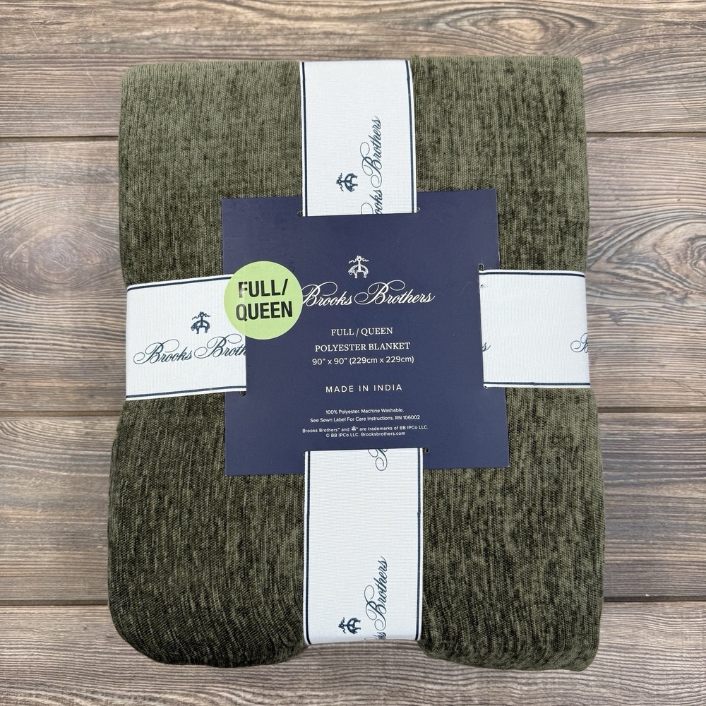 Brooks Brothers Decorative Blanket Green Chenille Textured‎ 90X90 NWT